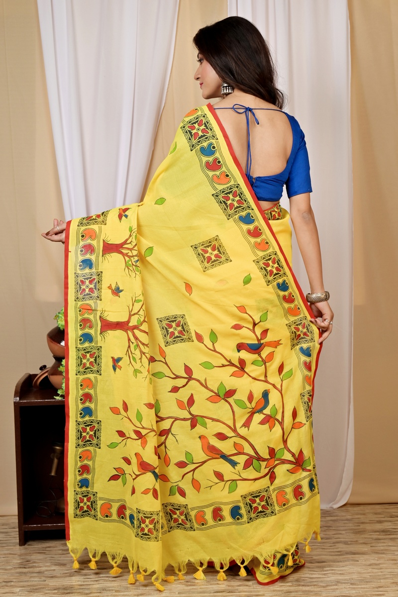 Yellow Pure Cotton Asu Hand Loom Saree (1581)