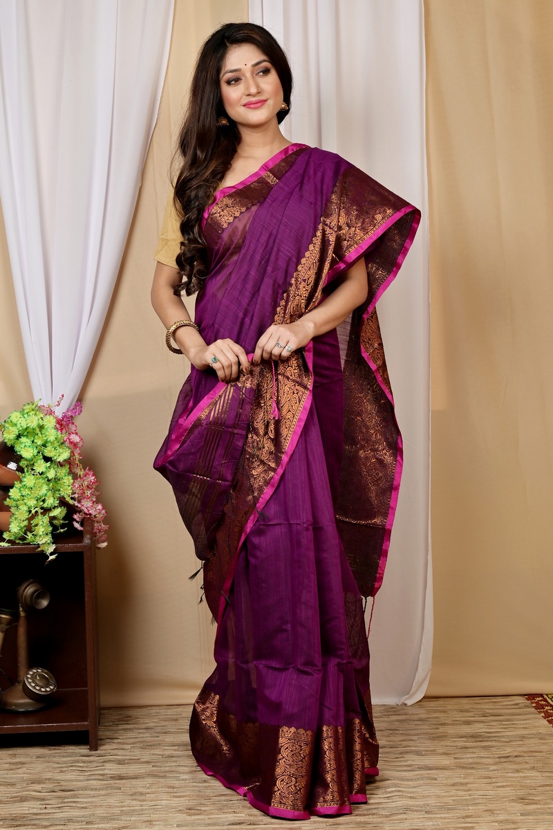 Purple Cotton Silk Asta Hand Loom Saree (1582)