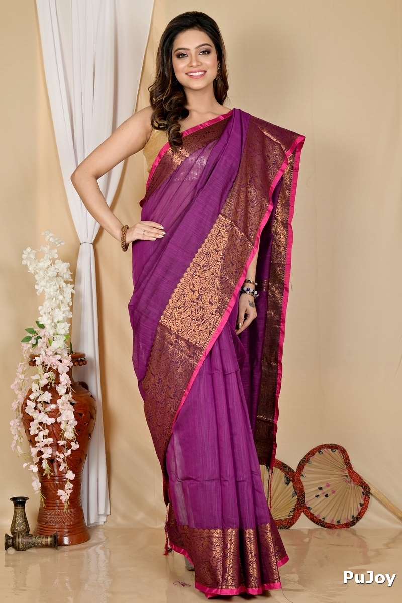 Purple Cotton Silk Asta Hand Loom Saree (1582)