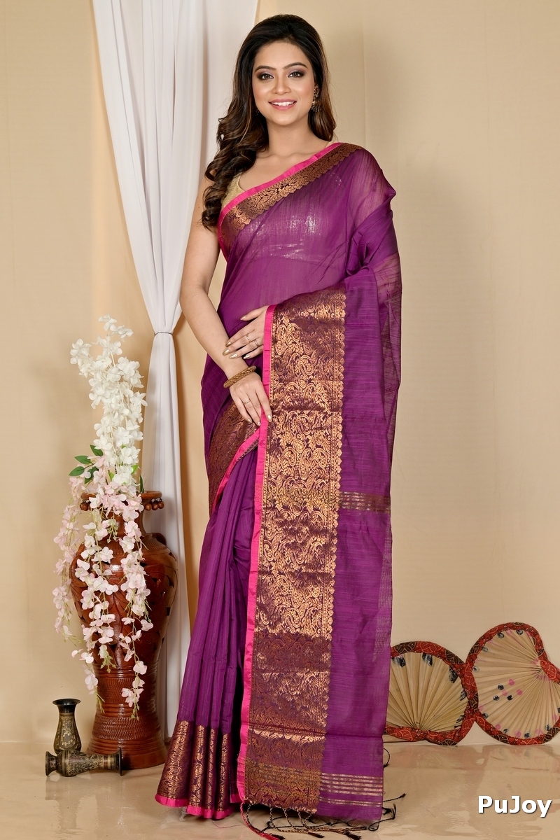 Purple Cotton Silk Asta Hand Loom Saree (1582)