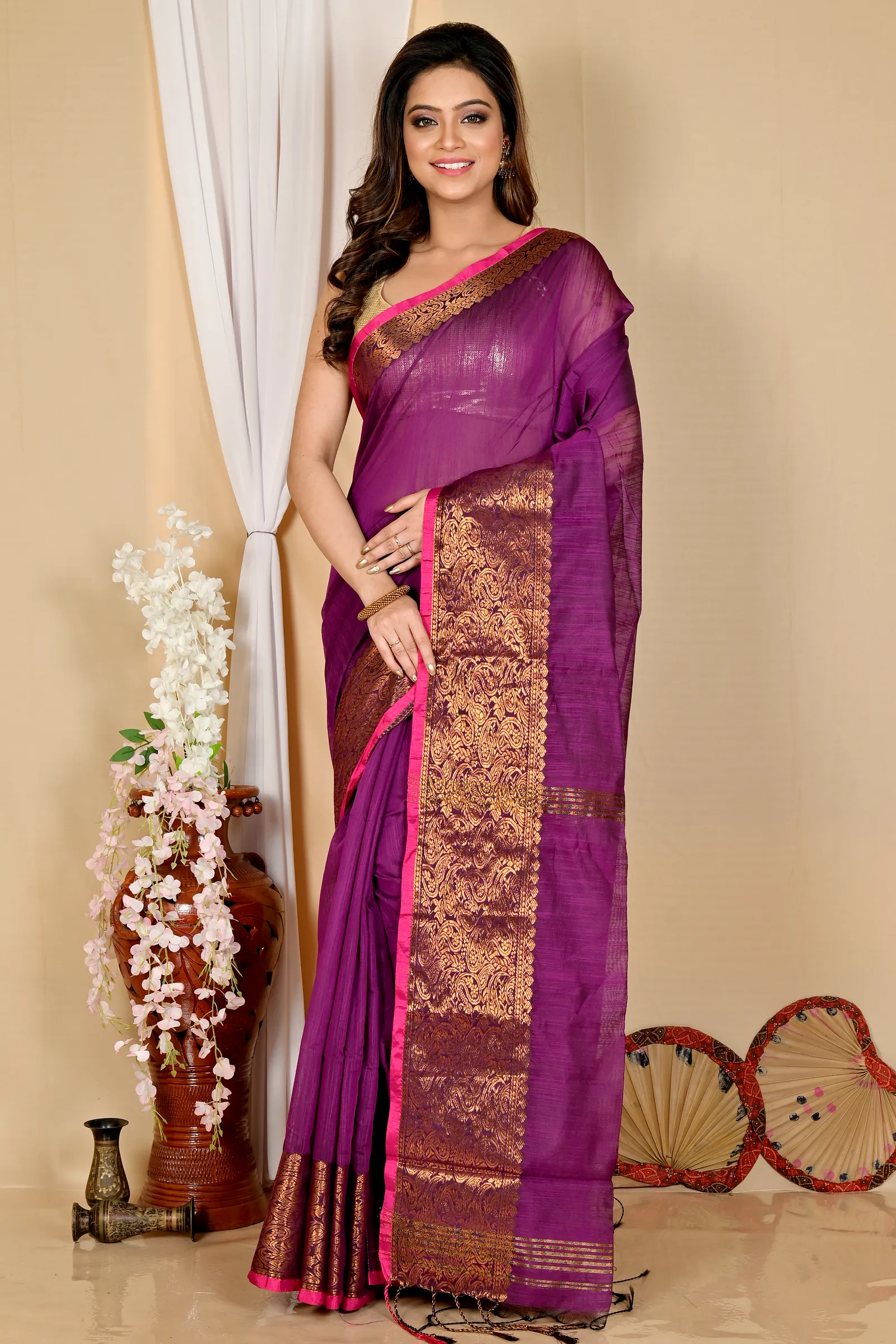Purple Cotton Silk Asta Hand Loom Saree (1582)