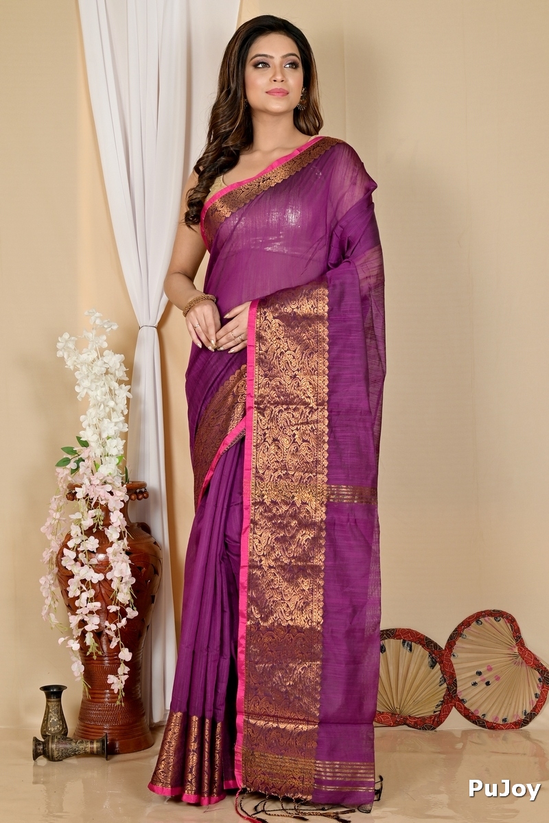 Purple Cotton Silk Asta Hand Loom Saree (1582)