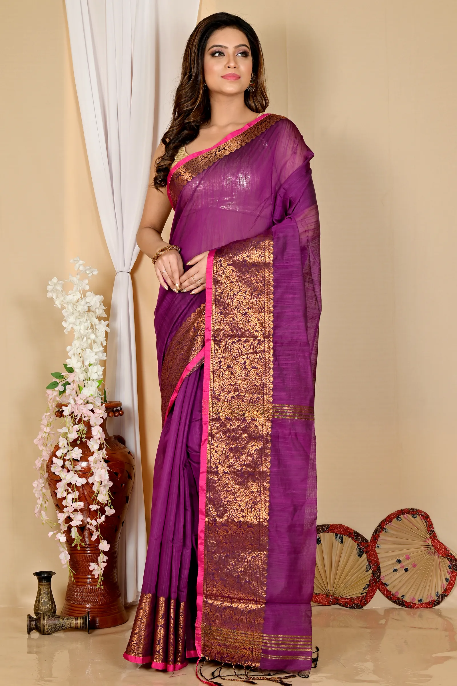 Purple Cotton Silk Asta Hand Loom Saree (1582)