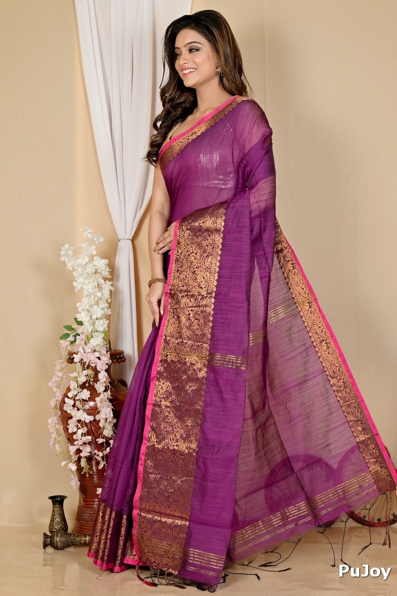 Purple Cotton Silk Asta Hand Loom Saree (1582)