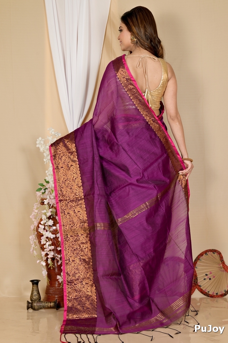 Purple Cotton Silk Asta Hand Loom Saree (1582)