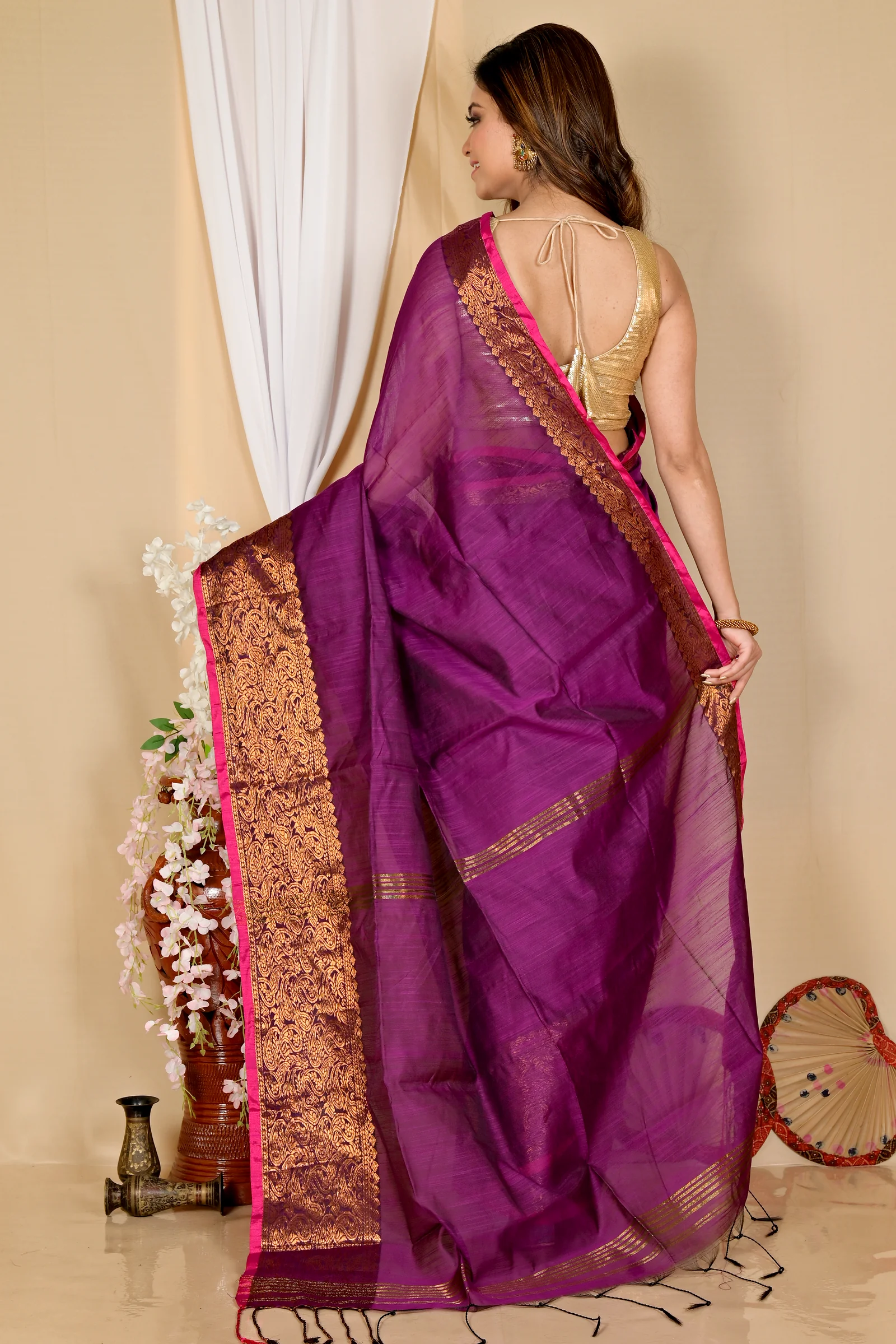 Purple Cotton Silk Asta Hand Loom Saree (1582)