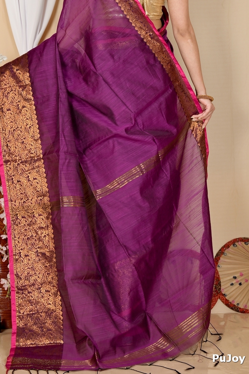 Purple Cotton Silk Asta Hand Loom Saree (1582)