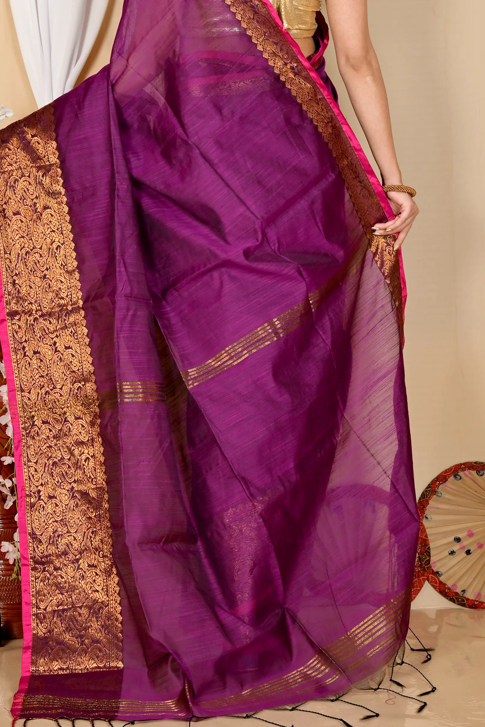 Purple Cotton Silk Asta Hand Loom Saree (1582)