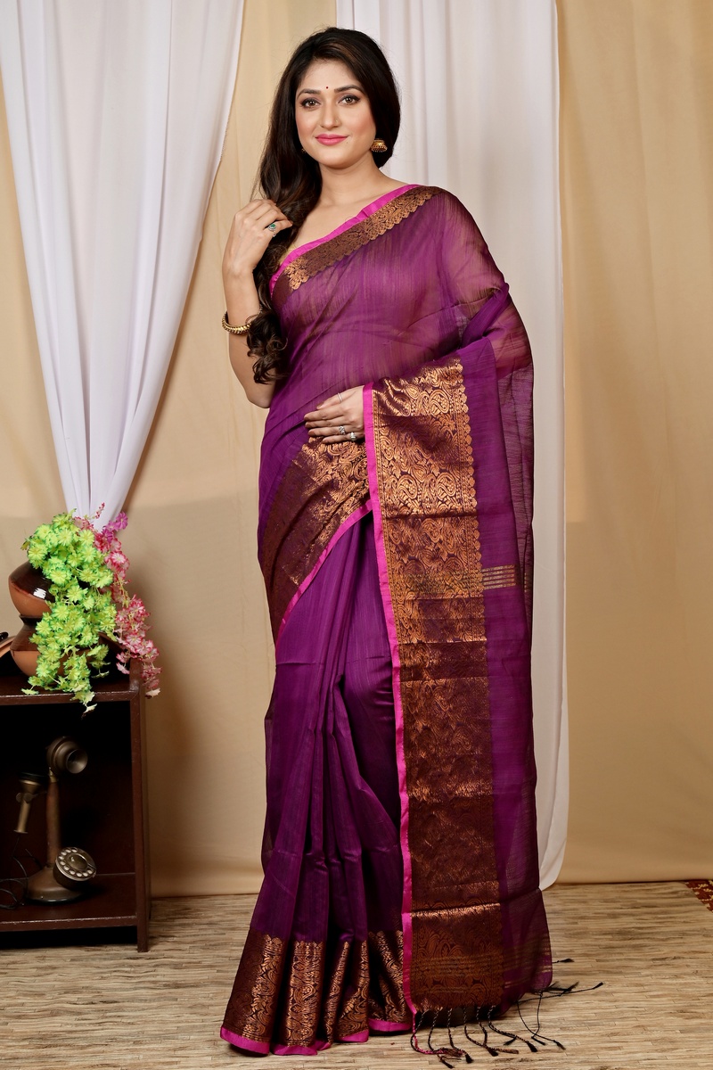 Purple Cotton Silk Asta Hand Loom Saree (1582)