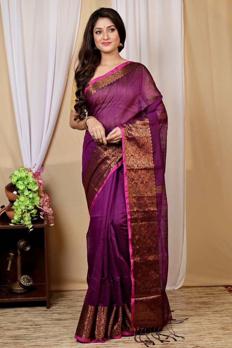 Purple Cotton Silk Asta Hand Loom Saree (1582)