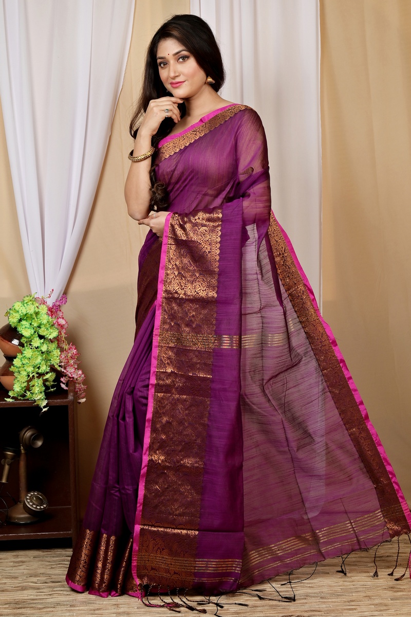 Purple Cotton Silk Asta Hand Loom Saree (1582)