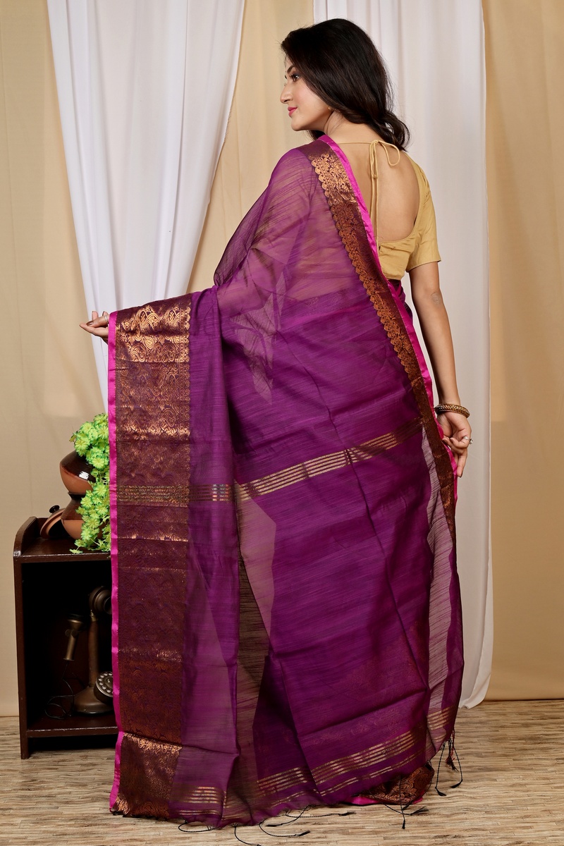 Purple Cotton Silk Asta Hand Loom Saree (1582)