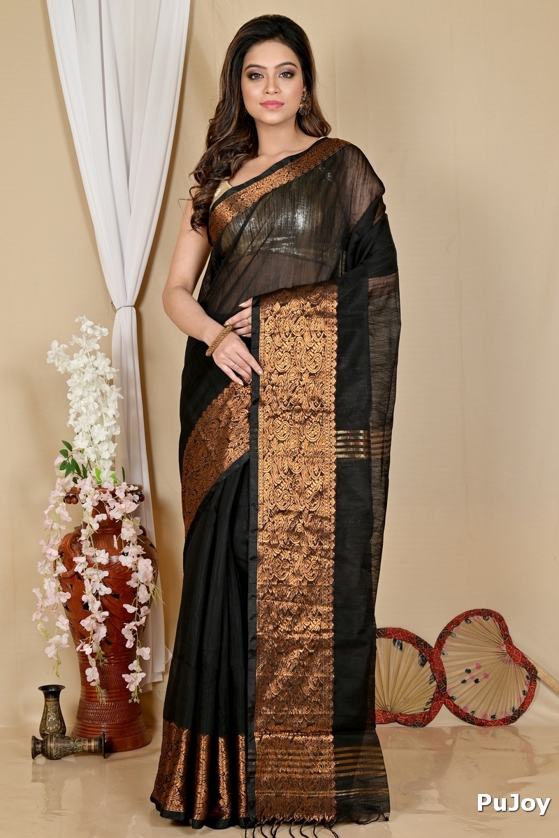 Black Cotton Silk Asta Hand Loom Saree (1583)