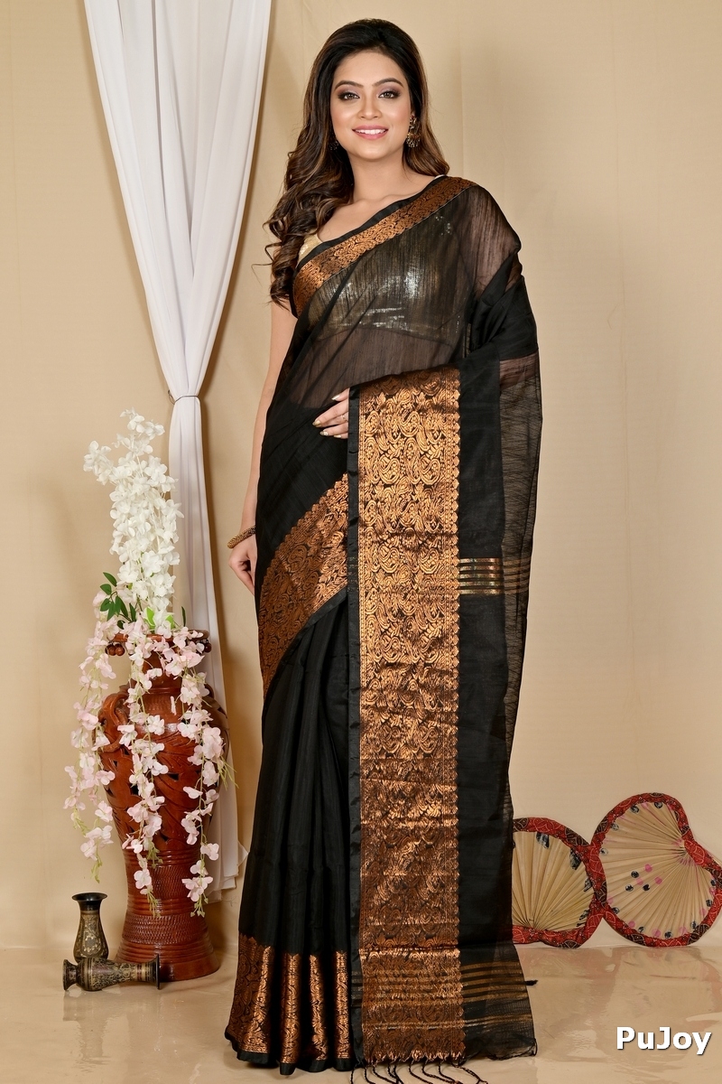 Black Cotton Silk Asta Hand Loom Saree (1583)