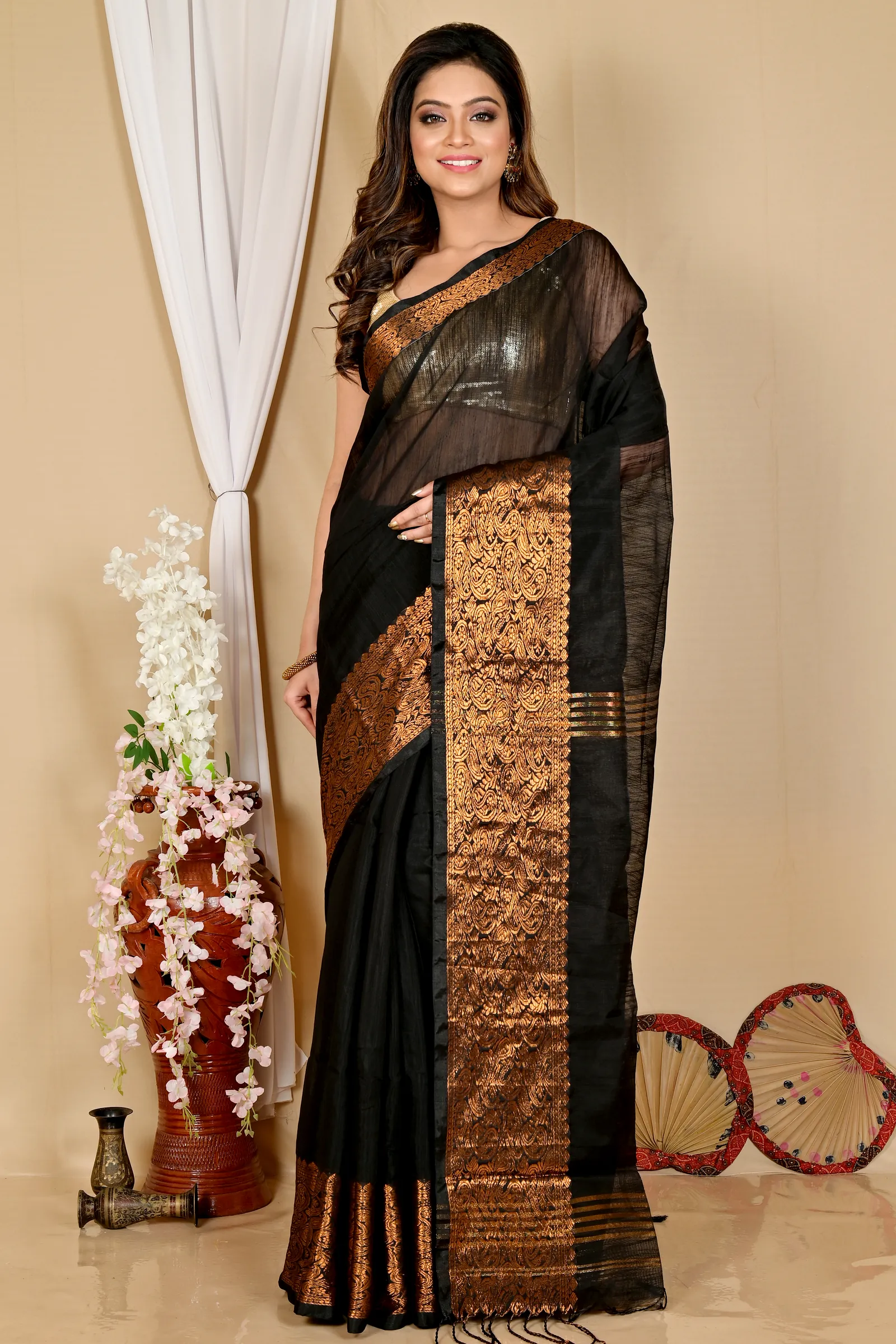 Black Cotton Silk Asta Hand Loom Saree (1583)
