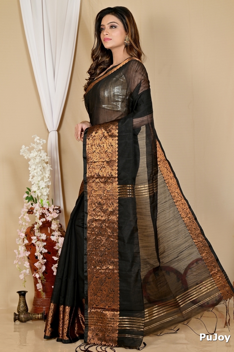 Black Cotton Silk Asta Hand Loom Saree (1583)