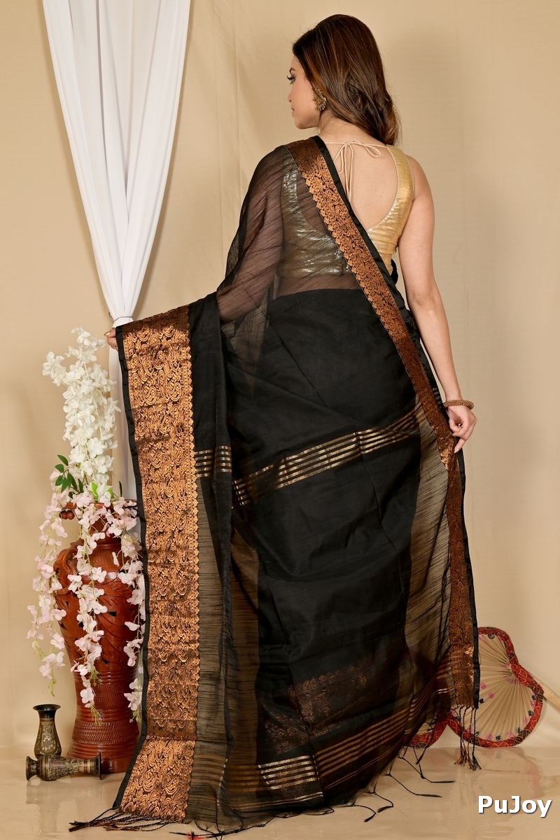 Black Cotton Silk Asta Hand Loom Saree (1583)