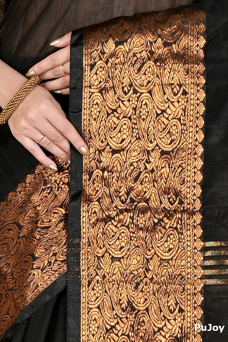 Black Cotton Silk Asta Hand Loom Saree (1583)
