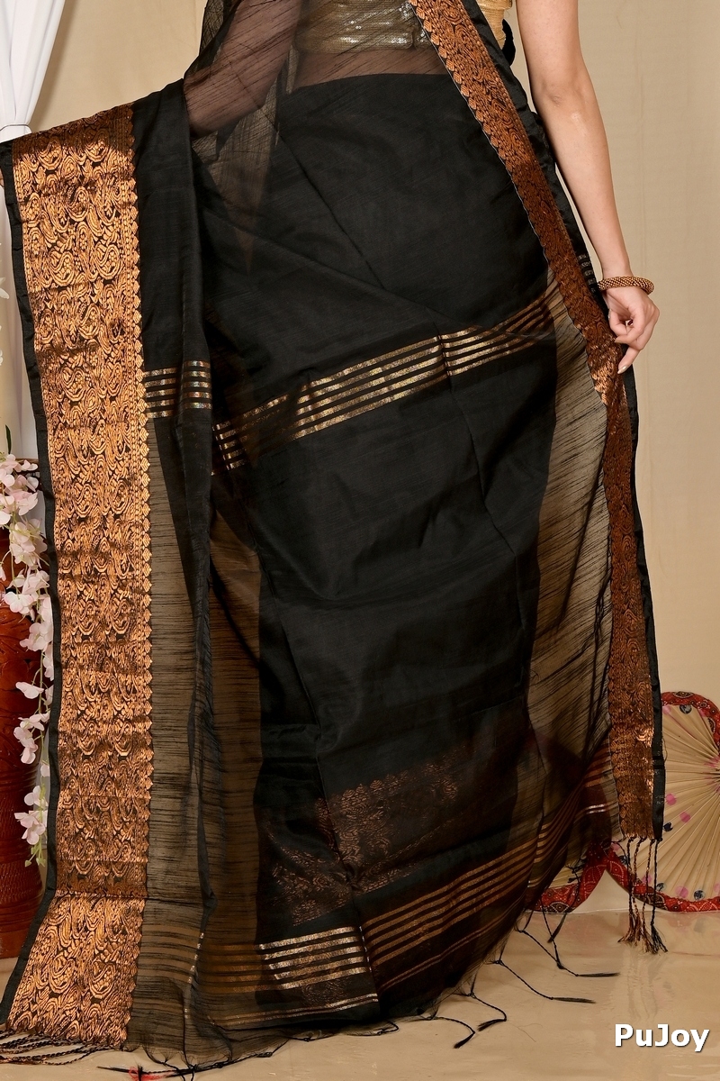 Black Cotton Silk Asta Hand Loom Saree (1583)