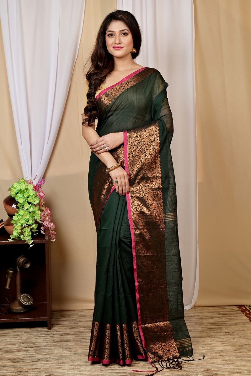 Black Cotton Silk Asta Hand Loom Saree (1583)
