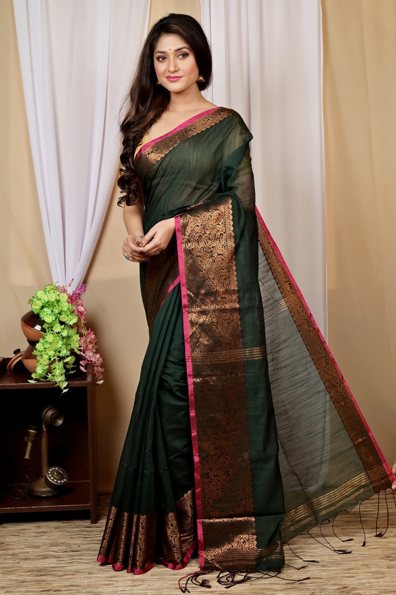 Black Cotton Silk Asta Hand Loom Saree (1583)