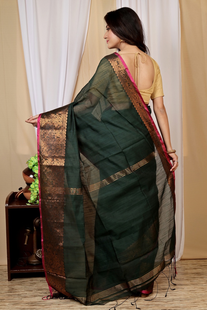 Black Cotton Silk Asta Hand Loom Saree (1583)