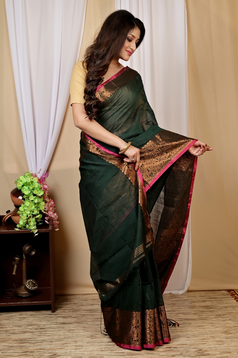 Black Cotton Silk Asta Hand Loom Saree (1583)