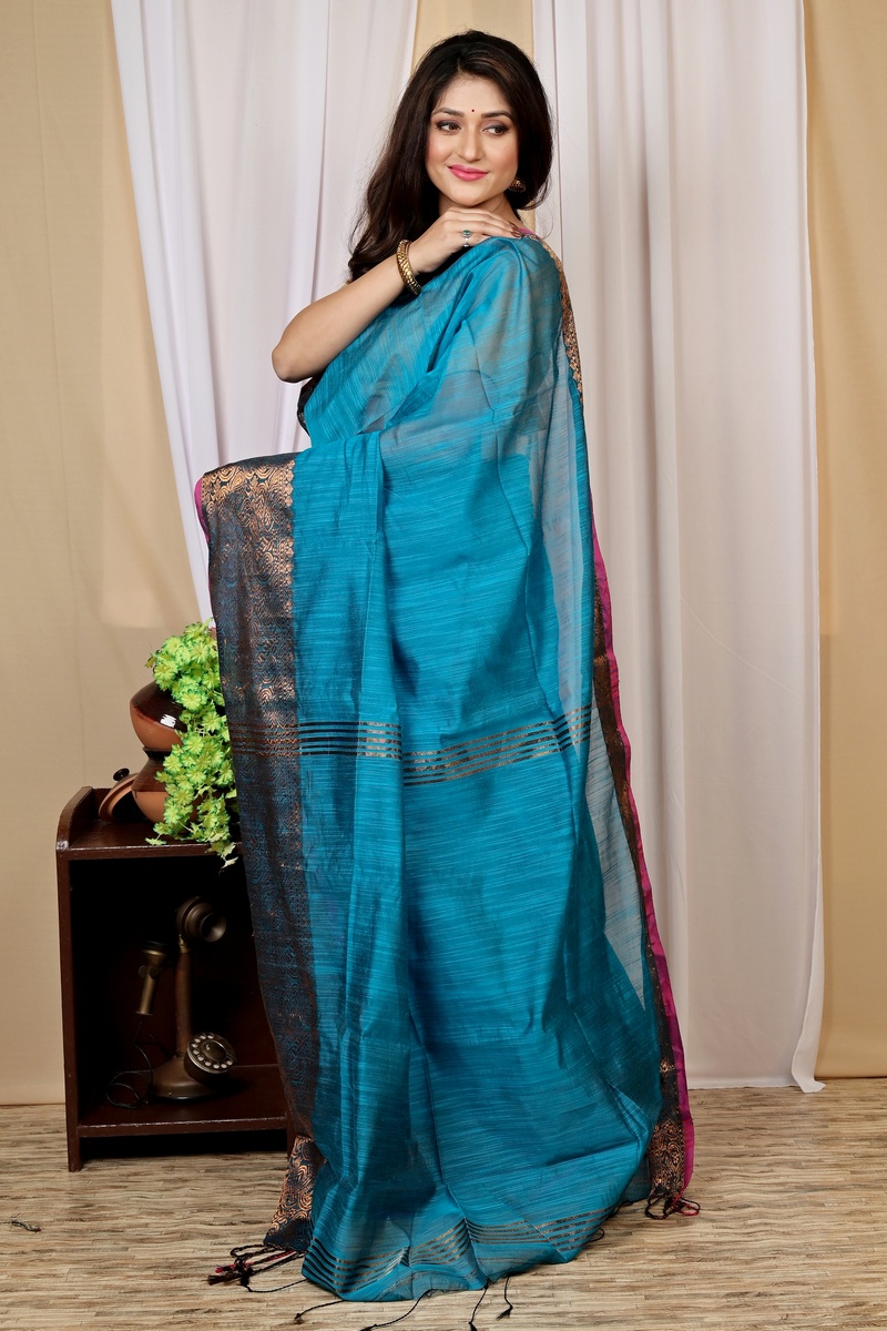 Blue Cotton Silk Asta Hand Loom Saree (1584)
