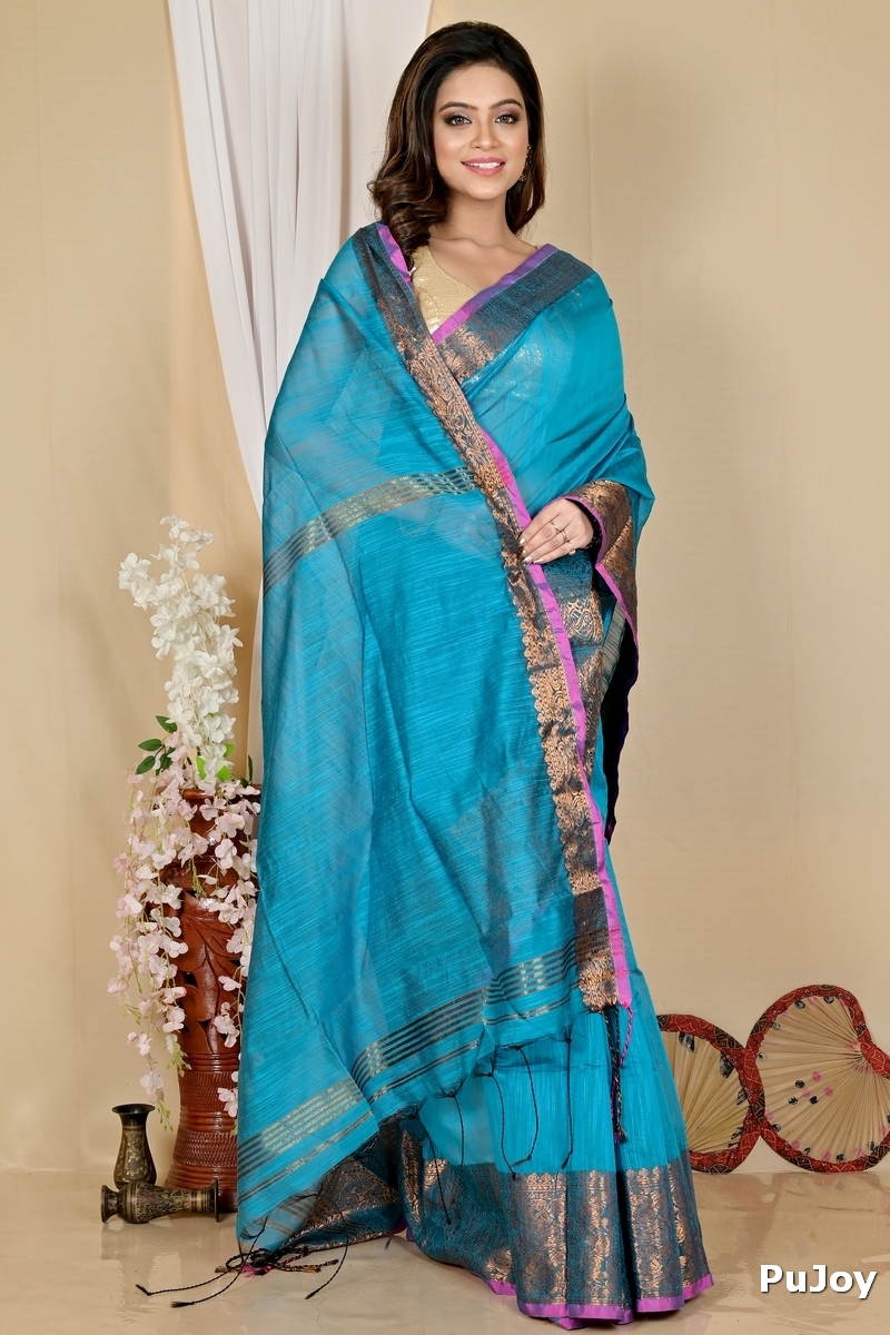 Blue Cotton Silk Asta Hand Loom Saree (1584)