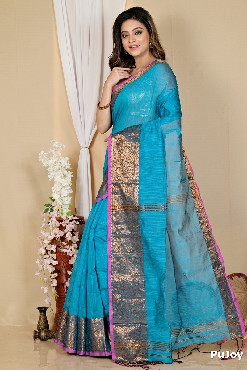 Blue Cotton Silk Asta Hand Loom Saree (1584)