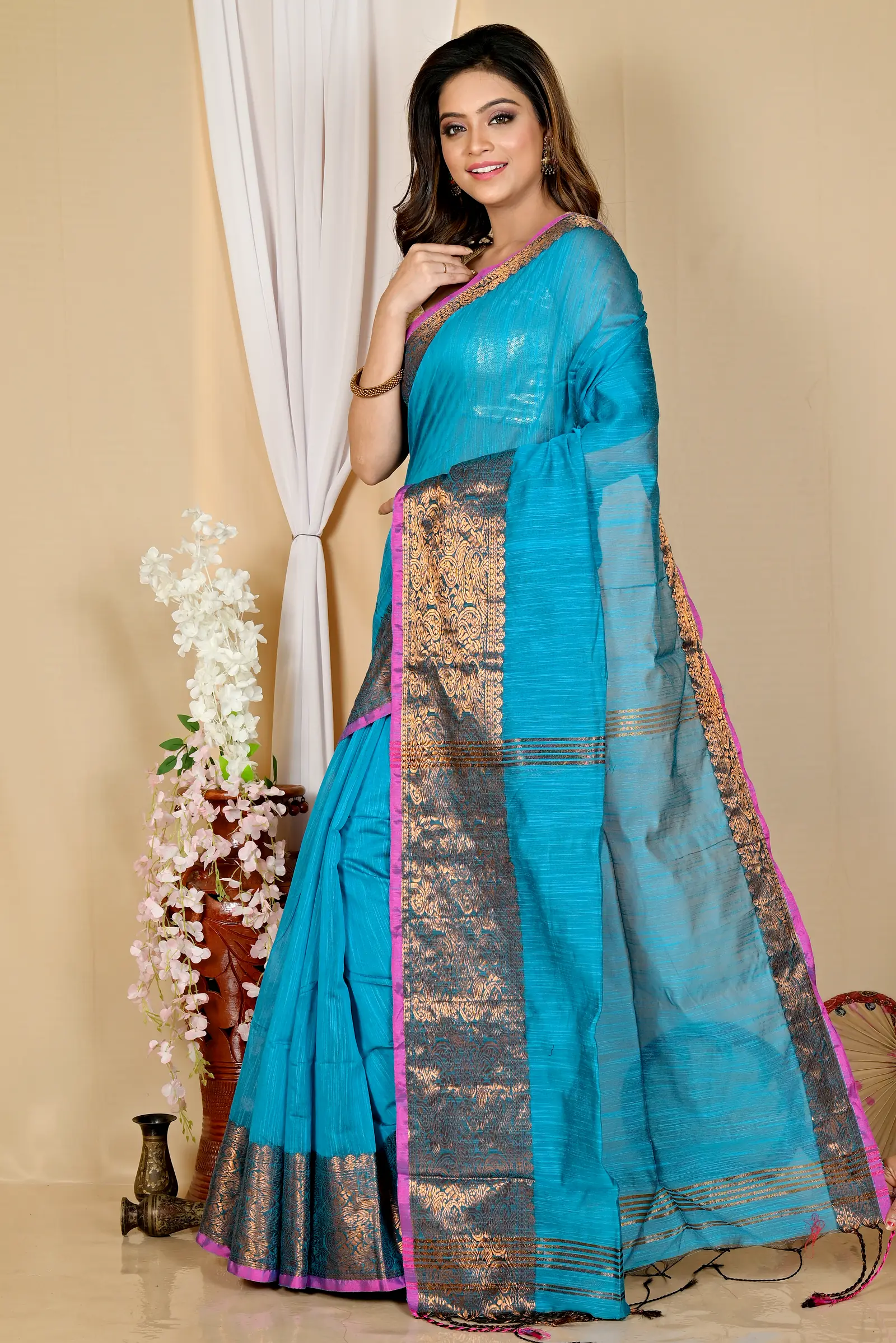 Blue Cotton Silk Asta Hand Loom Saree (1584)