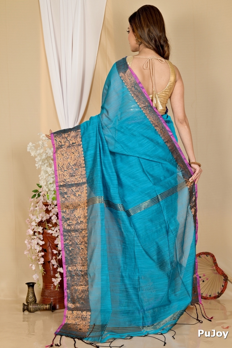 Blue Cotton Silk Asta Hand Loom Saree (1584)