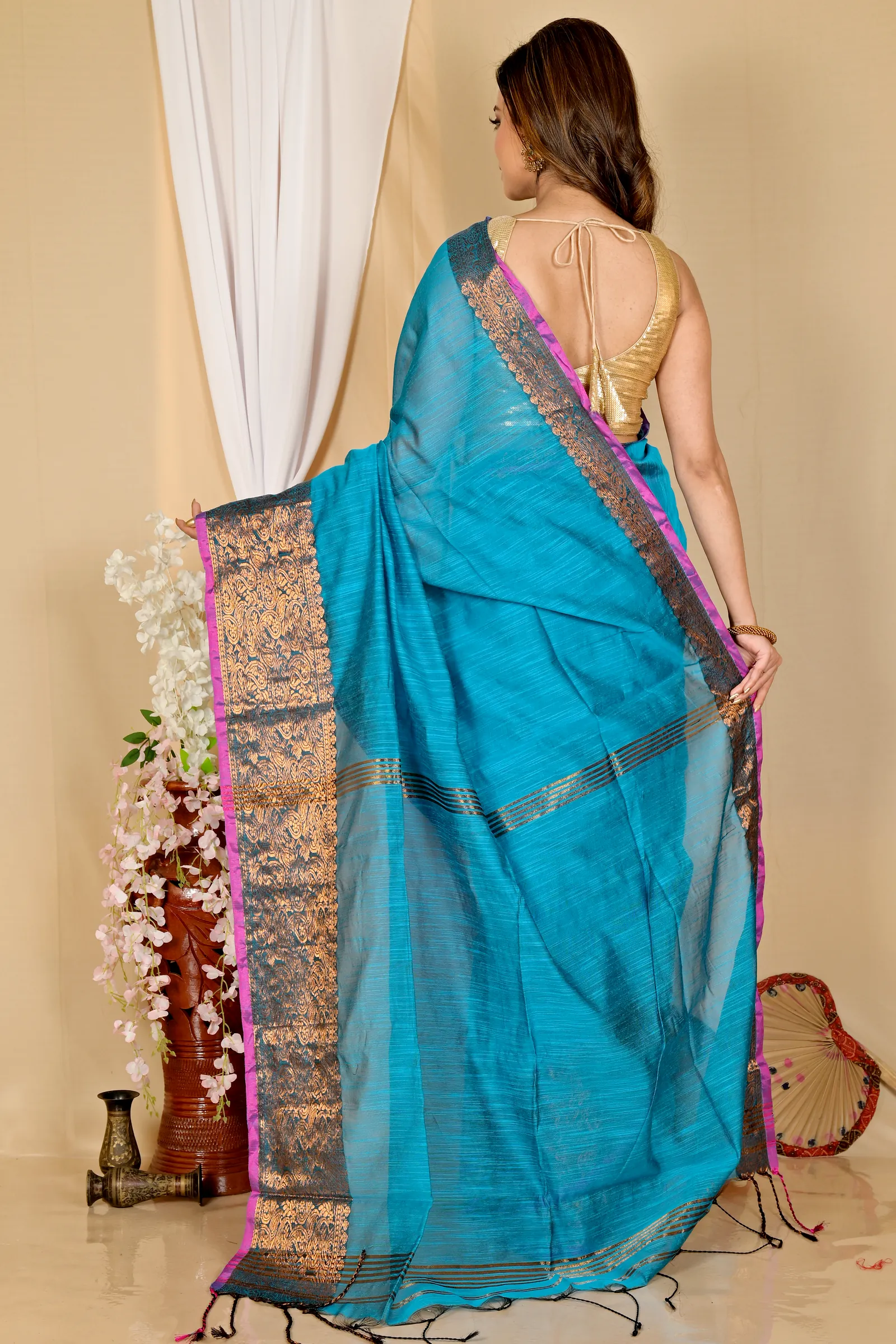 Blue Cotton Silk Asta Hand Loom Saree (1584)