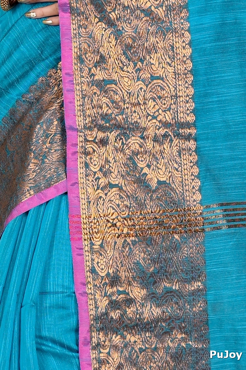 Blue Cotton Silk Asta Hand Loom Saree (1584)