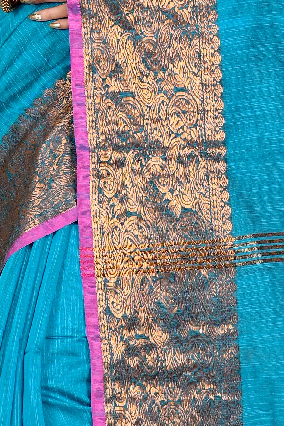Blue Cotton Silk Asta Hand Loom Saree (1584)