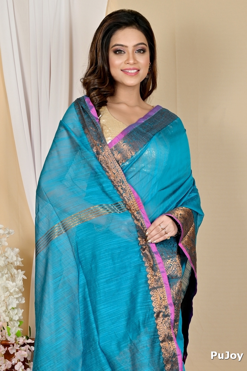 Blue Cotton Silk Asta Hand Loom Saree (1584)