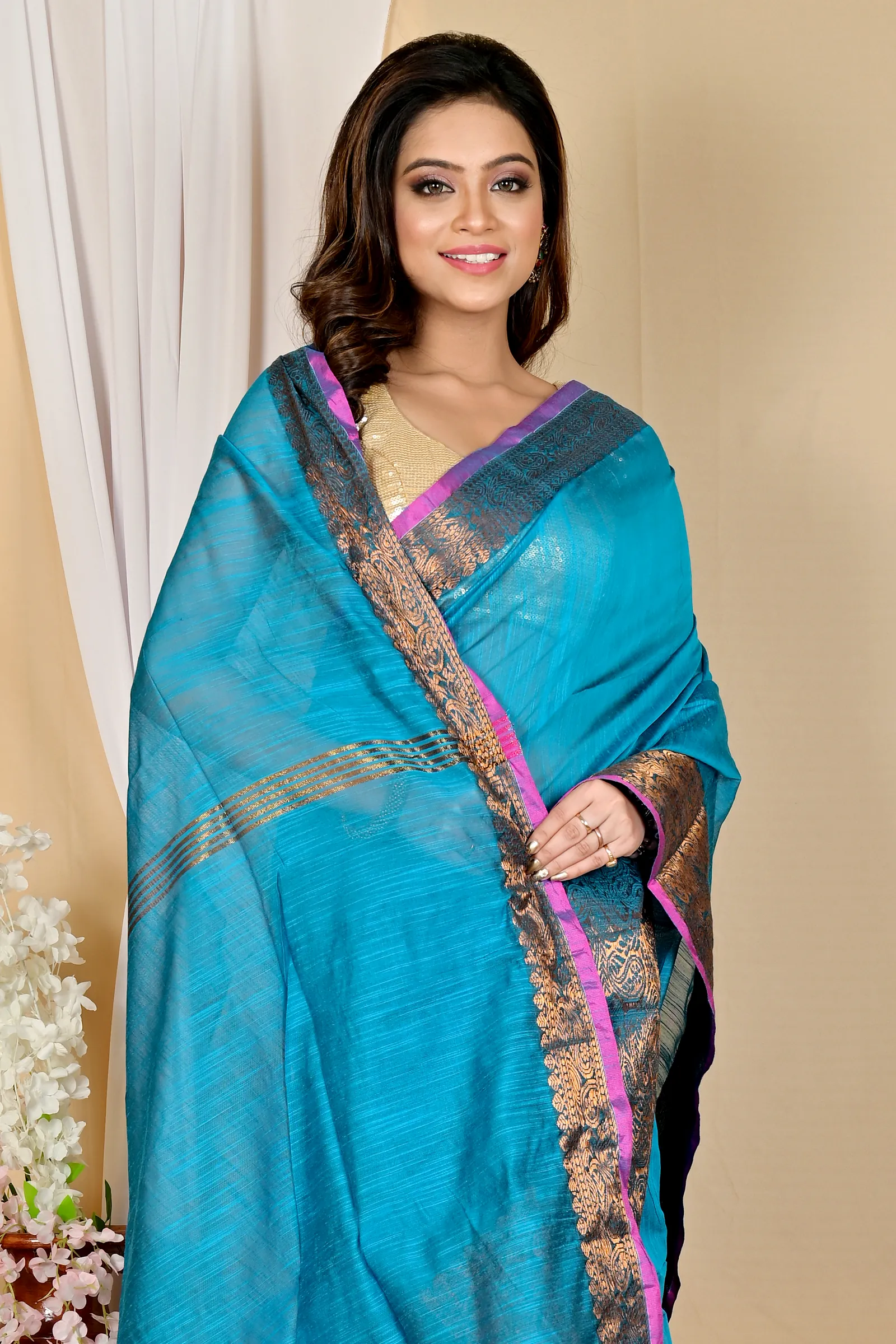 Blue Cotton Silk Asta Hand Loom Saree (1584)