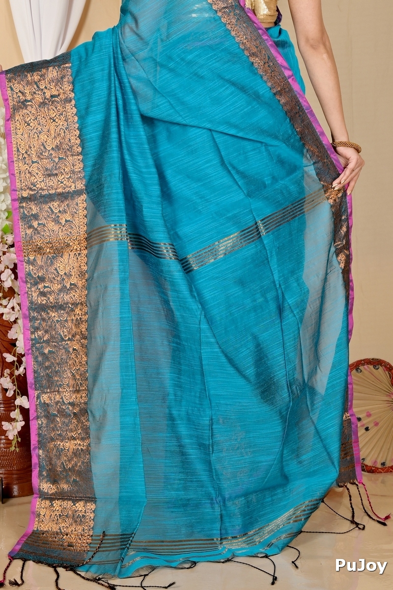 Blue Cotton Silk Asta Hand Loom Saree (1584)