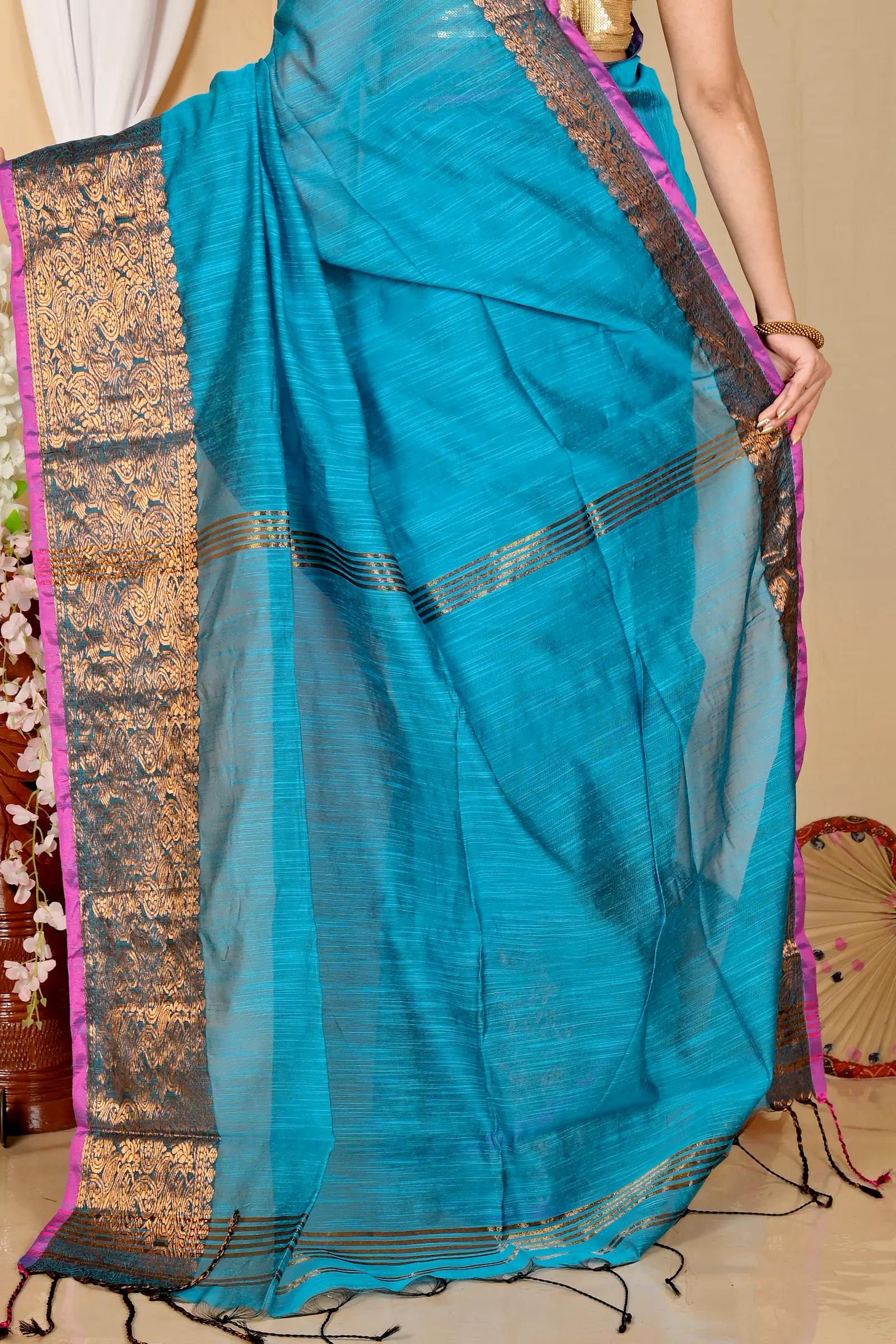 Blue Cotton Silk Asta Hand Loom Saree (1584)