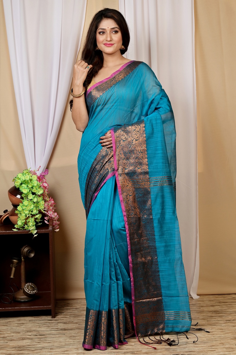 Blue Cotton Silk Asta Hand Loom Saree (1584)