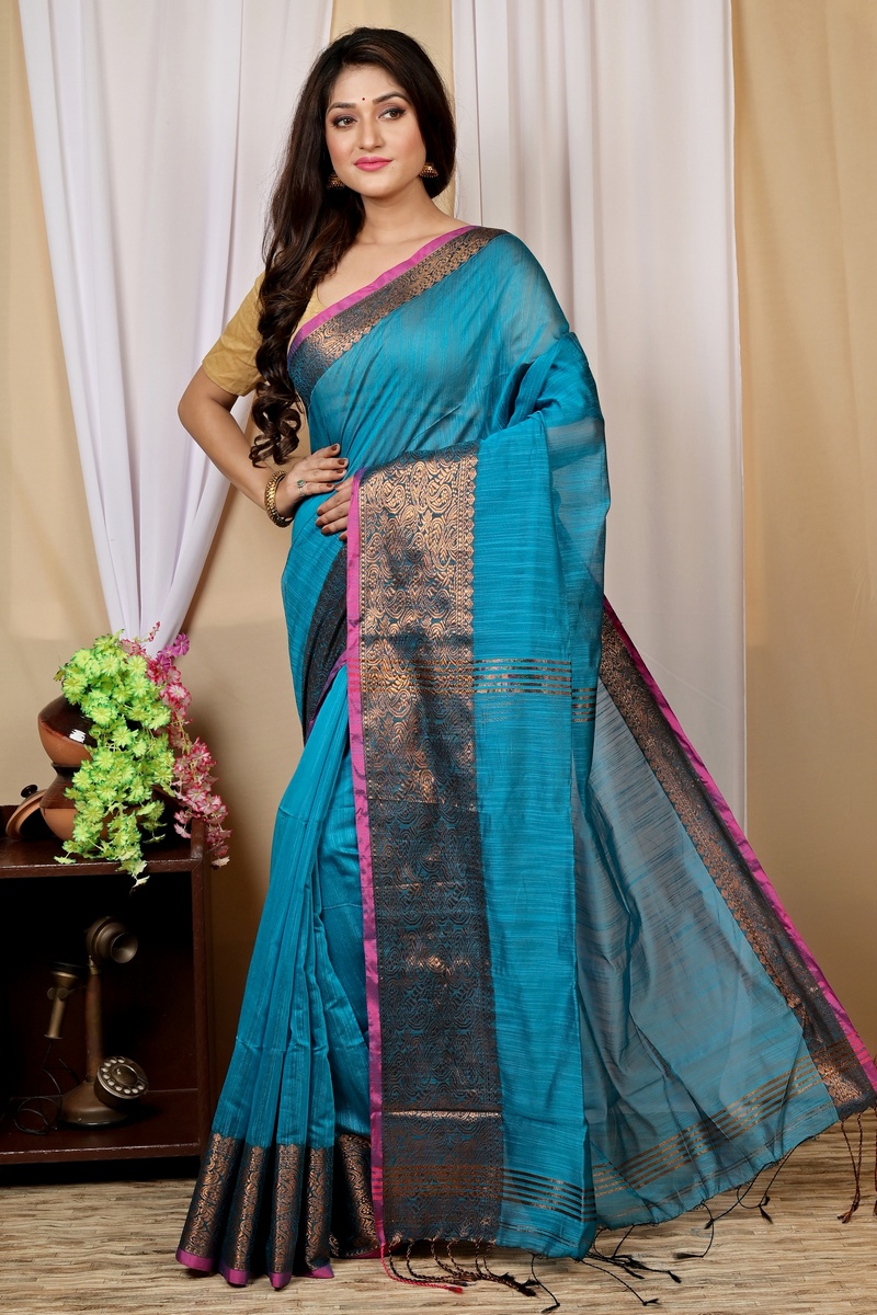 Blue Cotton Silk Asta Hand Loom Saree (1584)