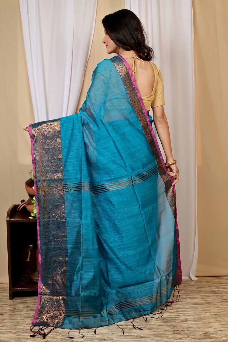 Blue Cotton Silk Asta Hand Loom Saree (1584)