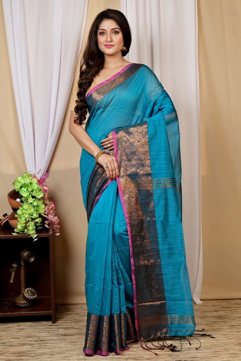 Blue Cotton Silk Asta Hand Loom Saree (1584)