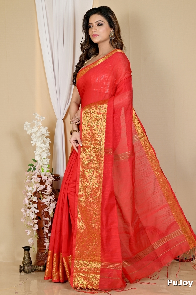 Red Cotton Silk Asta Hand Loom Saree (1585)