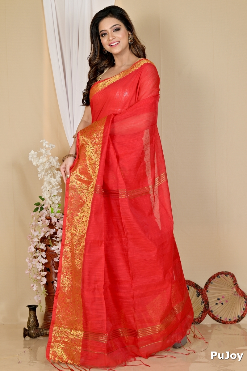 Red Cotton Silk Asta Hand Loom Saree (1585)
