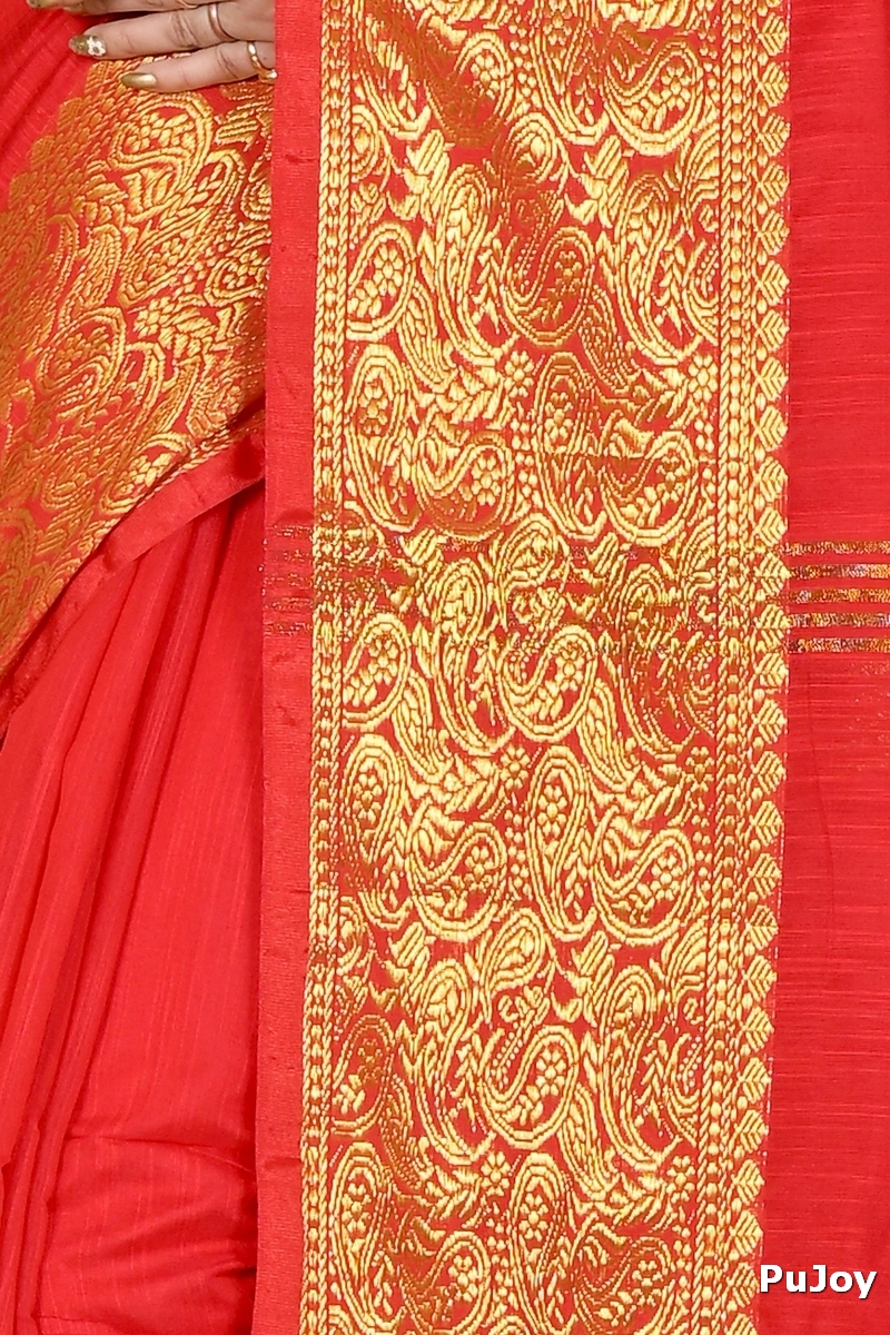 Red Cotton Silk Asta Hand Loom Saree (1585)