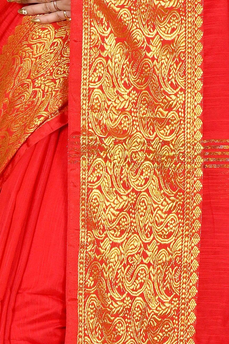 Red Cotton Silk Asta Hand Loom Saree (1585)