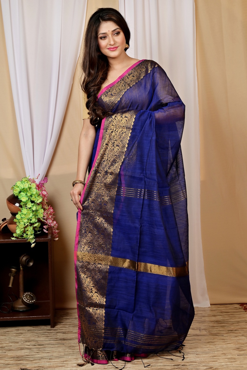 Naby Blue Cotton Silk Asta Hand Loom Saree (1586)