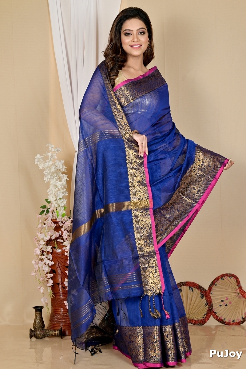 Naby Blue Cotton Silk Asta Hand Loom Saree (1586)