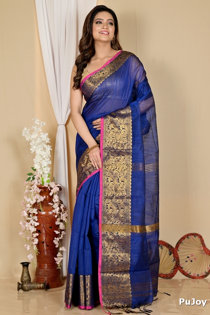 Naby Blue Cotton Silk Asta Hand Loom Saree (1586)